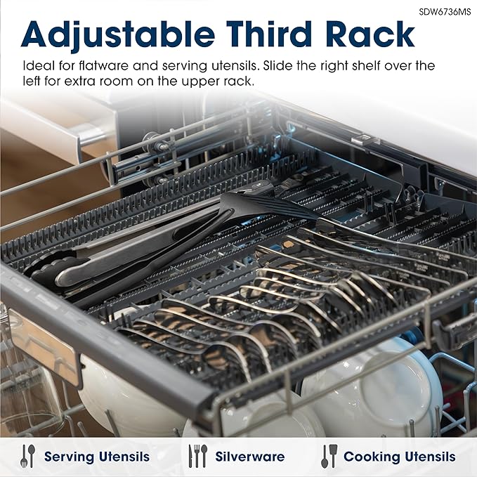 Sharp SDW6736MS 24-inch Stainless Steel Dishwasher, Third Rack, Library Quiet 47 dB, Power Wash Sprayer