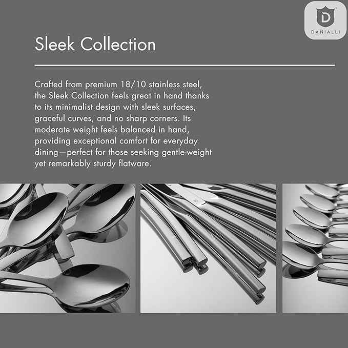 Modern Sleek Silverware Set - 18/10 Stainless Steel Flatware Set for Elegant Dining - Dishwasher Safe Cutlery Set - Built to Last Commitment (40-Piece)