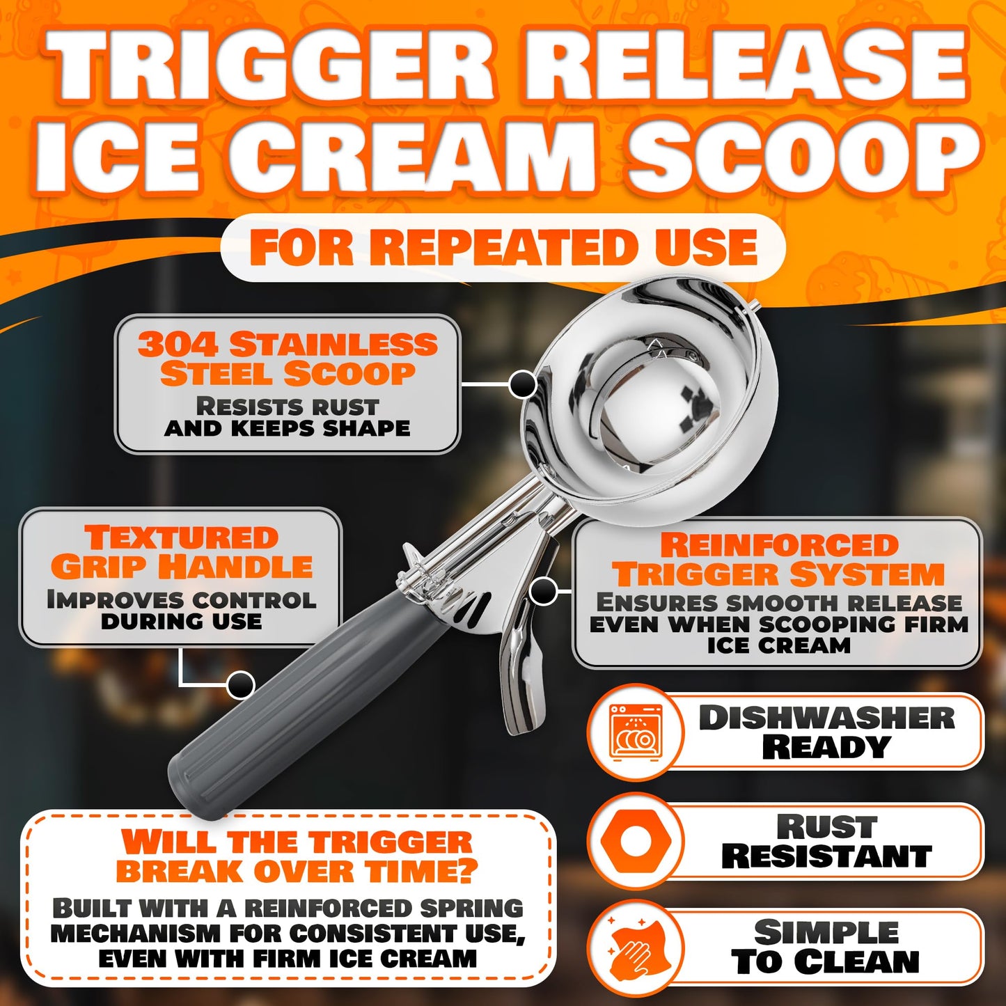 Large Ice Cream Scoop with Trigger Release