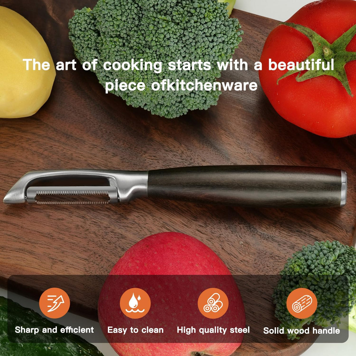 Serrated Blade Premium I Type 304 Stainless Steel Multifunctional Kitchen Peeler Real Wood Handle Ultra Sharp Blade Vegetable Potato Apple（Agarwood） - HomeSpice