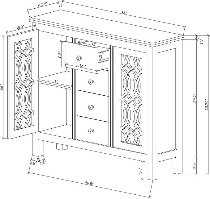 Coaster Home Furnishings - Rue - 4-Drawer Wood Accent Cabinet with Farmhouse Style, Trellis Pattern, Doors & Shelves - Living Room, Entryway & Home Kitchen - Blue - 950736