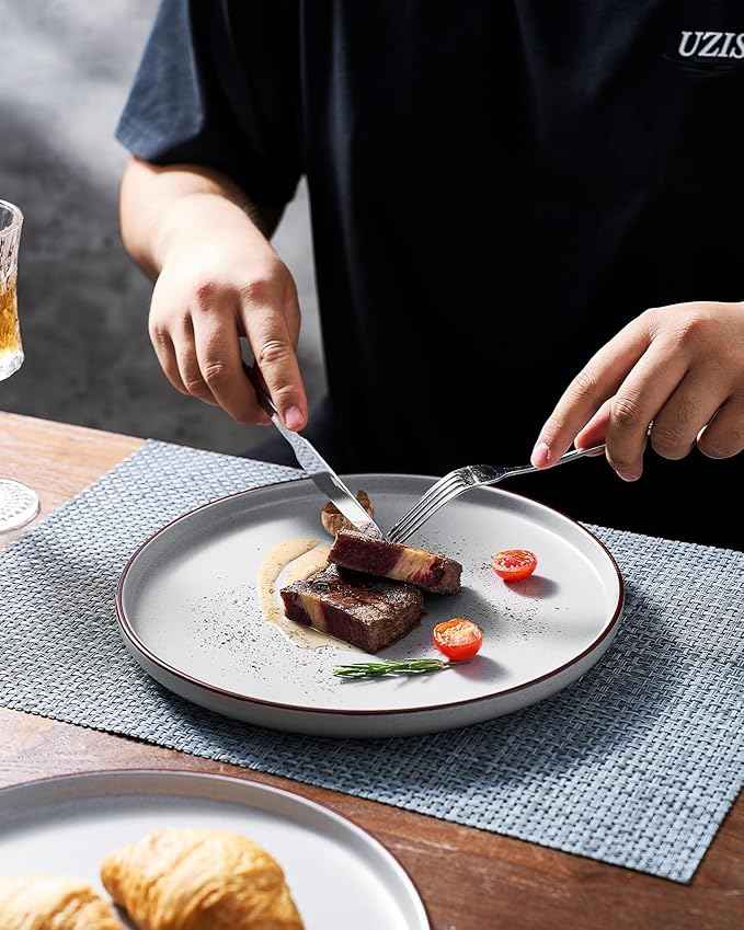Famiware Mercury Plates and Bowls Sets, 18 Pieces Stoneware Dinnerware Sets, Dishes Set for 6, Microwave and Dishwasher Safe, Light Grey