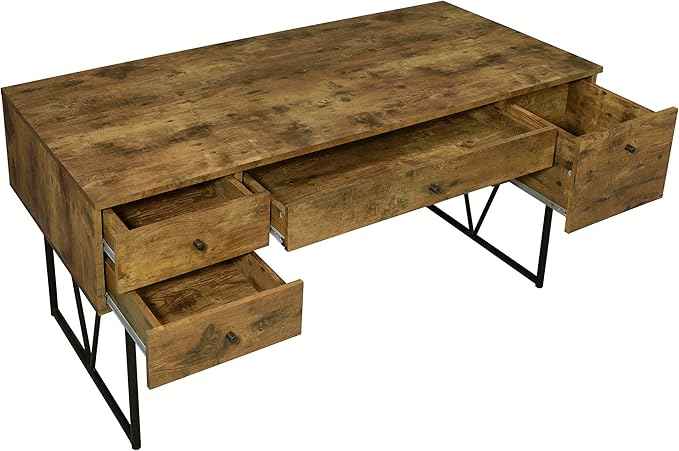 Coaster Home Furnishings Analiese Rustic 63-Inch 4-Drawer Home Office Computer Writing Desk Study Table with Storage Engineered Eco-Friendly Wood Look Laminate Sturdy Steel Base Rustic Nutmeg 800999