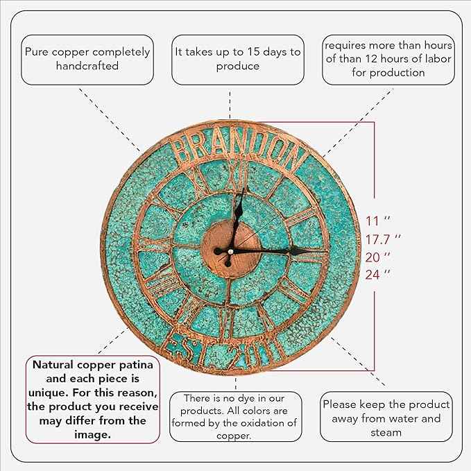 Handmade Copper Wall Clock Artisan Touch in Every Piece - Tree of Time Wall Decor Clock for Living Room, Office, Kitchen & Bedroom (Your Wall Clock, 11)