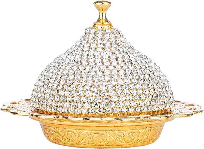 Alisveristime Crystal Embellished Turkish Coffee Set – 27 Pieces – Decorative Zamac Espresso Cups, Saucers and Sugar Bowl with Tray – Available in Three Color Variations (Gold)