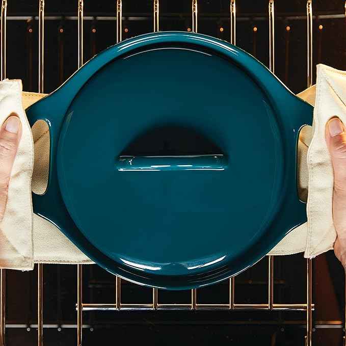 Rachael Ray Solid Glaze Ceramics Casserole Bakeware/Baker Set with Shared Lid, 3 Piece, Teal