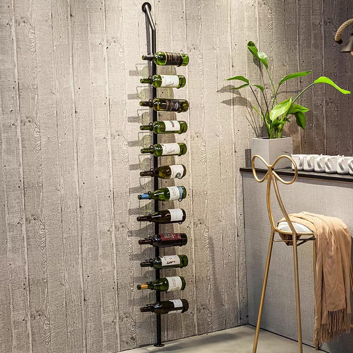 Wine Rack Wall Mounted, 72.8in High Metal Wine Bottle Holder for 12 Bottles, Kitchen Organization and Wine Storage for Commercial Restaurants Pantry Bar Wine Cellar (Gold, Three rows-36 Bottles)