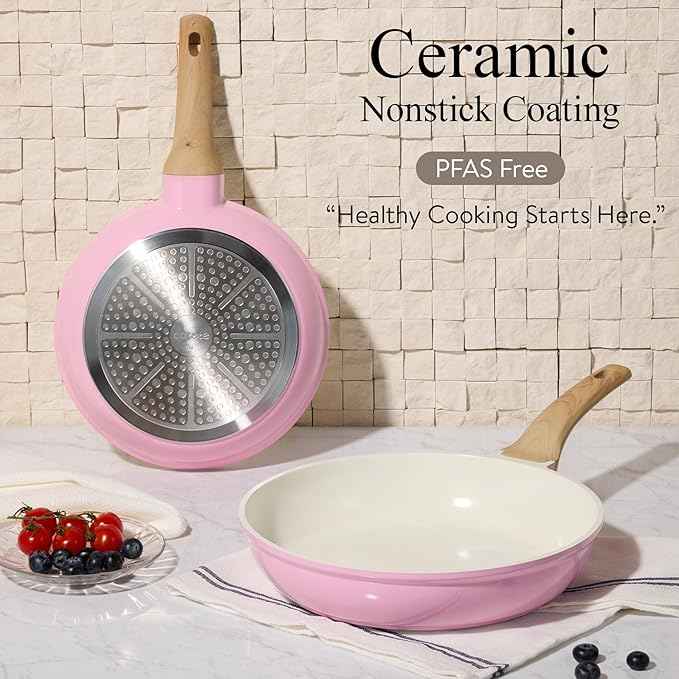 CAROTE 21 PCS Ceramic Cookware Set, Pots and Pans Set Non Stick, Pot and Pan Set with Frying pan, Induction Ready Cooking Set for Kitchen, PFOS/PFOA/PFAS Free, Pink
