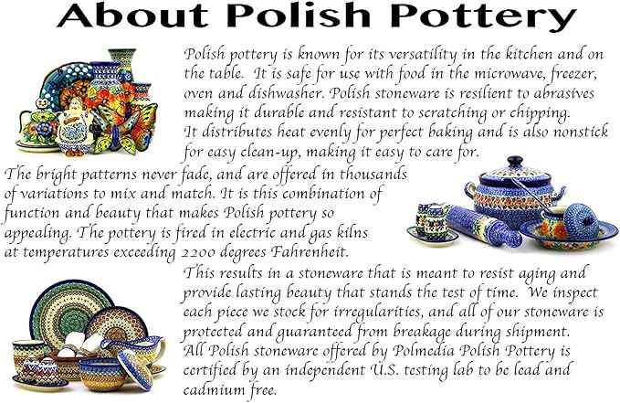Polmedia Polish Pottery Rectangular Baker - Blue Poppies Pattern Handmade in Boleslawiec Poland by Ceramika Artystyczna + Certificate of Authenticity
