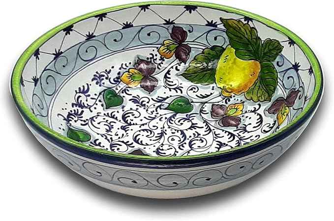 Giotti Ceramiche Large Italian Ceramic Serving Bowl - 12-Inch Authentic Tuscan Pottery Pasta Bowl - Hand-Painted Lemon Design Platter - Decorative Made in Italy Salad Bowl for Kitchen & Dining