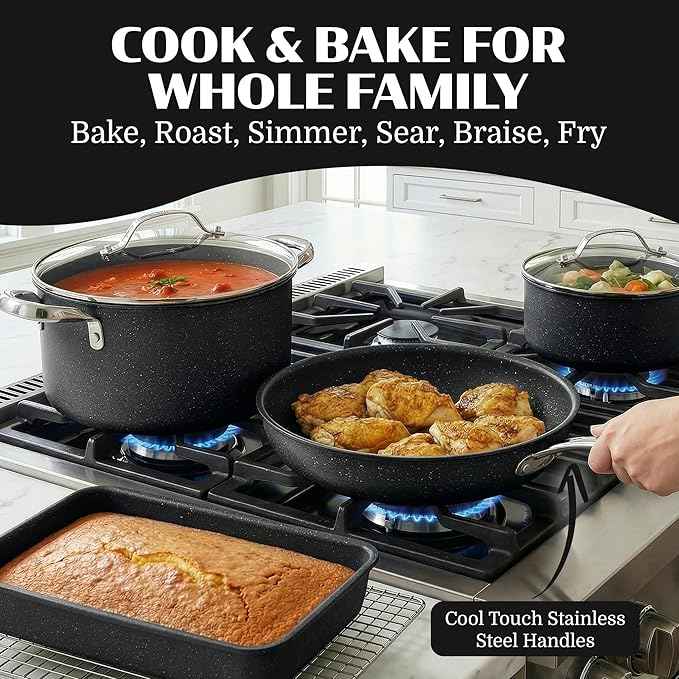 Granitestone Ceraluxe 20 Pc Ceramic Cookware Set Nonstick, Complete Pots and Pans Set Non Stick with 5 Pc Bakeware Set, Deep Frying Pan Set, & Steamer, Non Toxic PFOA Free, Oven & Dishwasher Safe