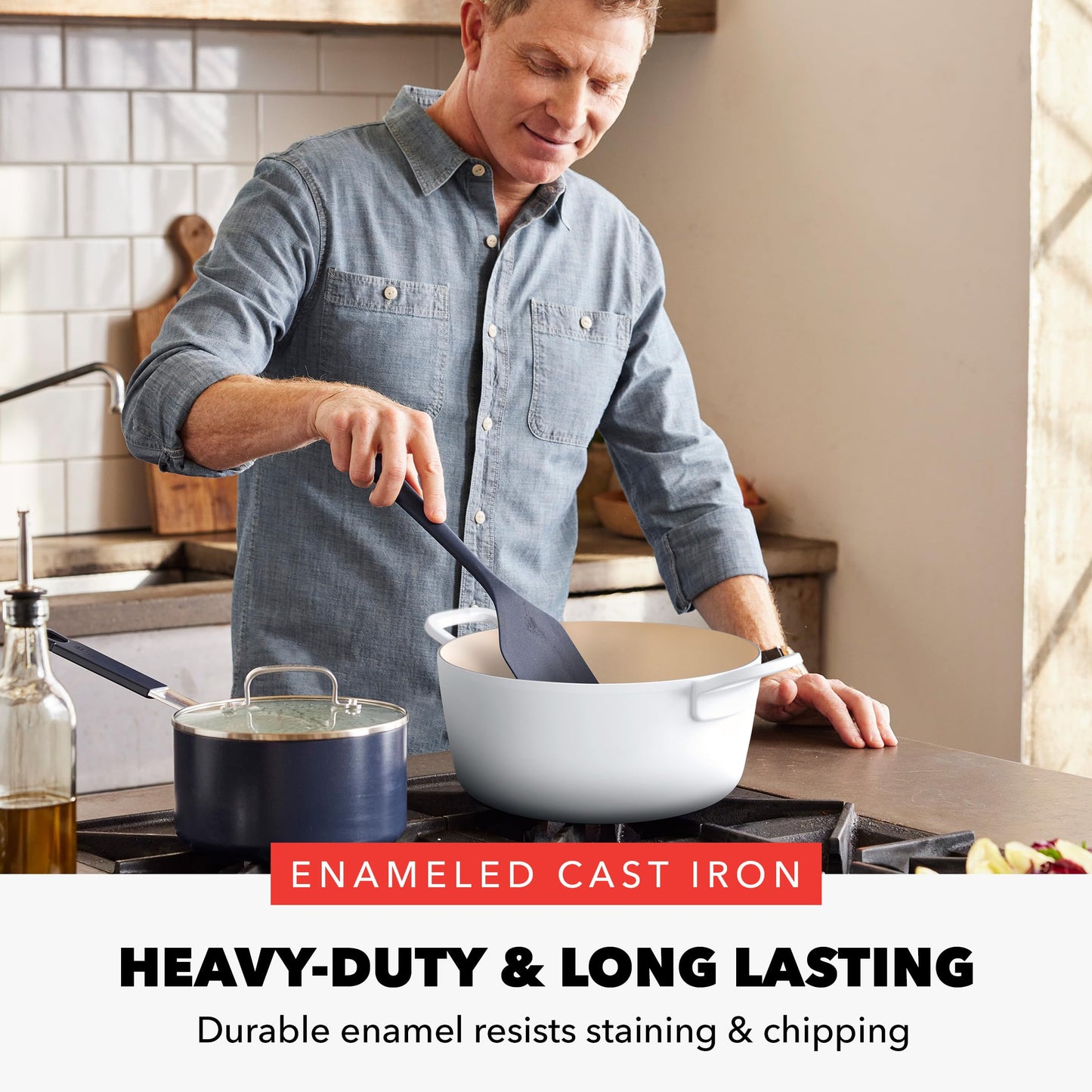 x Bobby Flay 5.5QT Enameled Cast Iron Dutch Oven With Lid