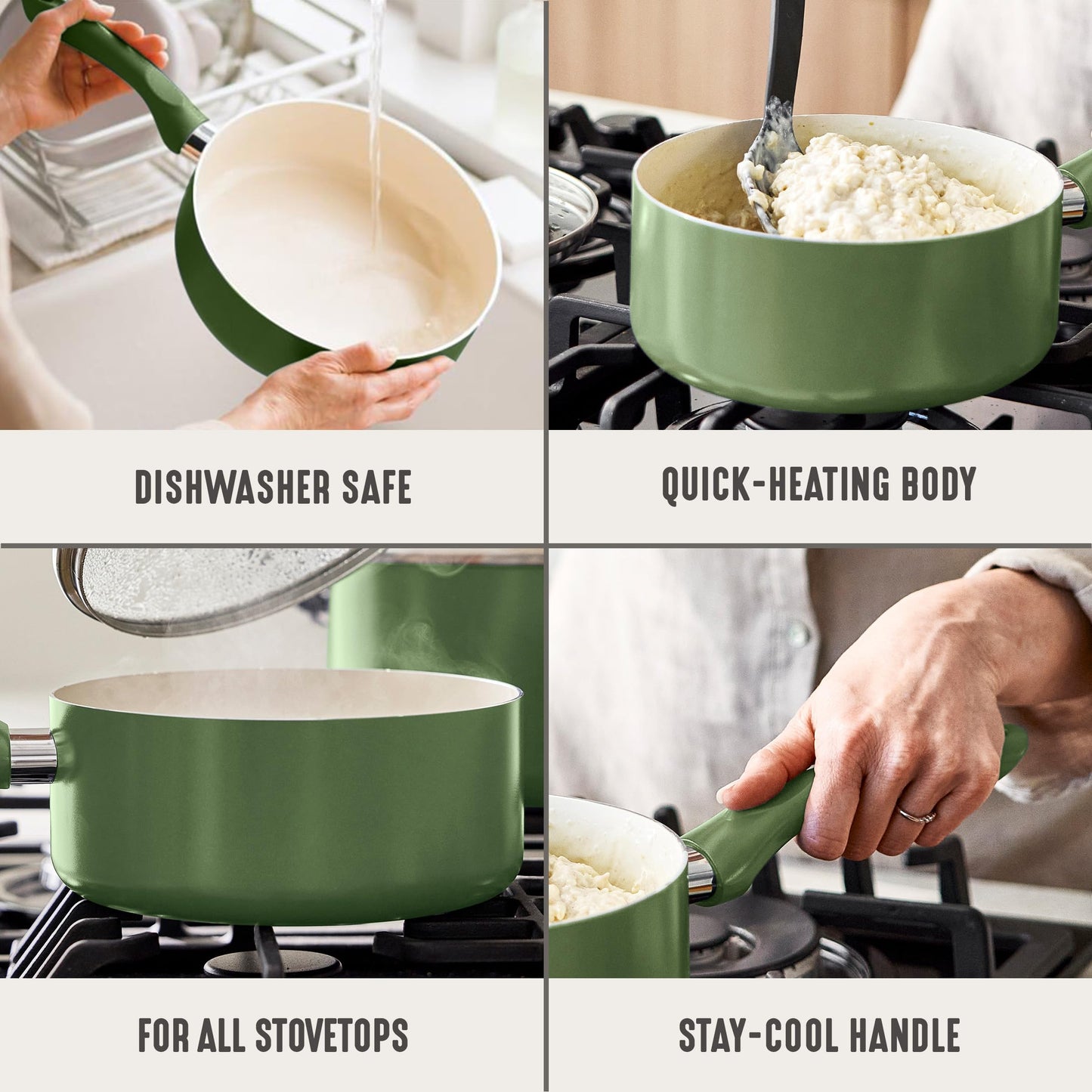 2QT Ceramic Nonstick Saucepan with Lid (2 Quarts / Sage Green)