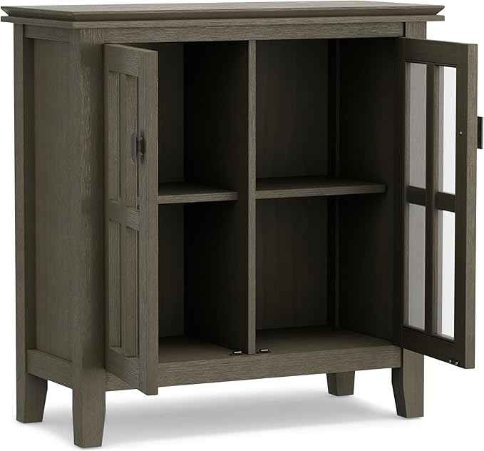 SIMPLIHOME Artisan SOLID WOOD 30 Inch Wide Contemporary Low Storage Cabinet in Farmhouse Grey, For the Living Room, Entryway and Family Room