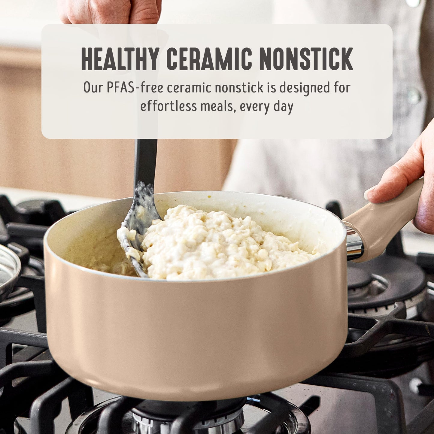 2QT Ceramic Nonstick Saucepan with Lid (2 Quarts / Beige Taupe)