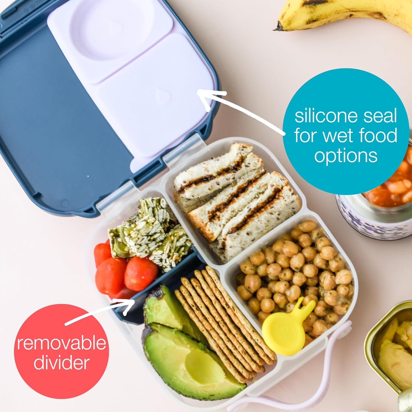 b.box Mini Lunch Box, Bento Box for Kids, Snack Container with 2 Leak Proof Compartments, Reusable Snack Containers with Lids, Kids Lunch Boxes Ages 3+, BPA Free, 4 1/4 Cup Capacity (Graphite)
