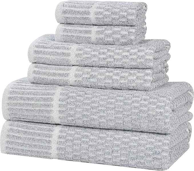 Superior Juno Viscose Cotton Blend Medium Weight Towels, for Bathroom, Shower, Spa, Plush, Quick Dry, Ultra-Soft Towels, Bath Essentials, Border Detail, 6 Piece Assorted Towel Set, Denim Blue