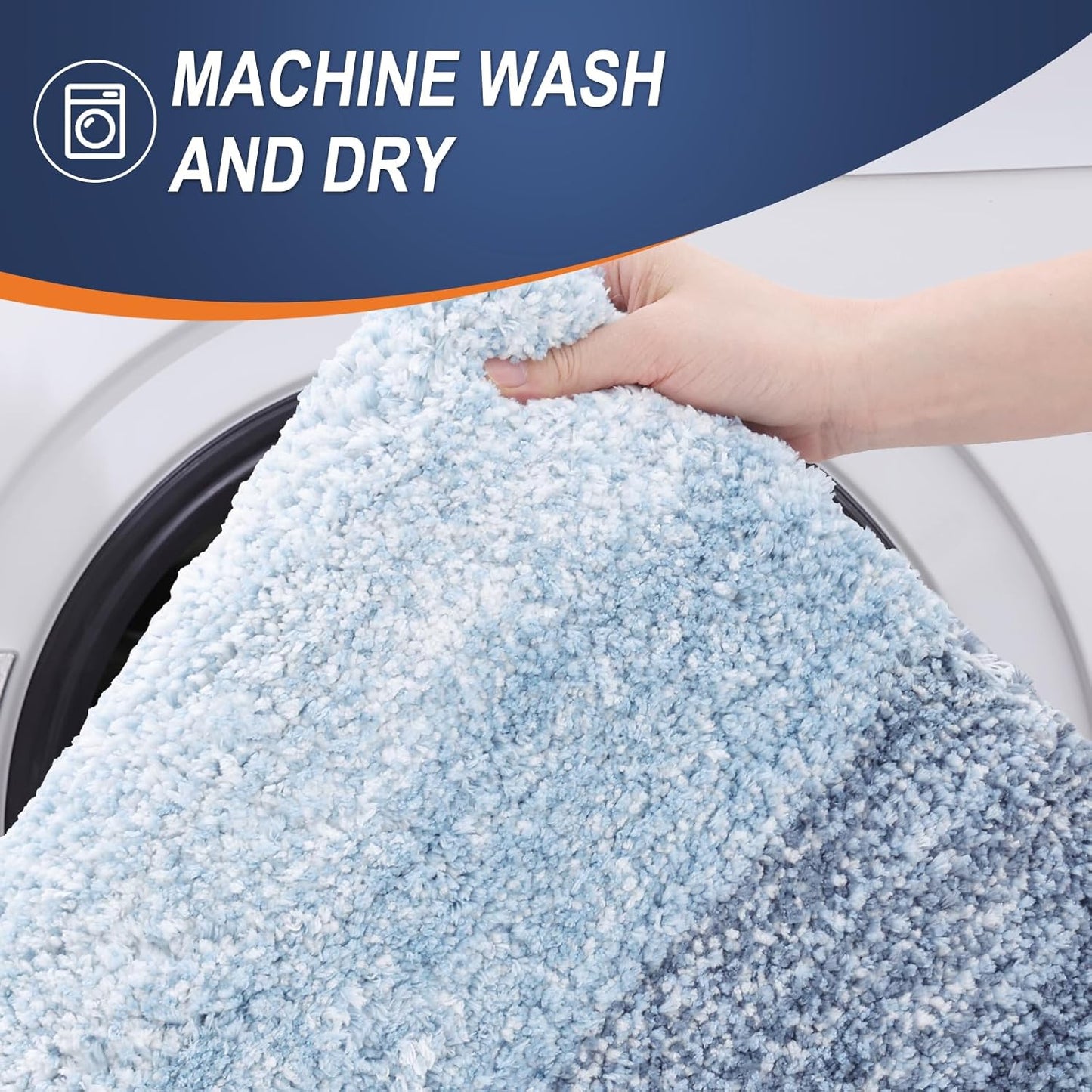 OLANLY Bathroom Rug Mat 24x16, Extra Soft and Absorbent Polyester Bath Rugs, Non-Slip Plush Shaggy Bath Carpet, Machine Wash Dry, Bath Mats for Bathroom Floor, Tub and Shower, Blue