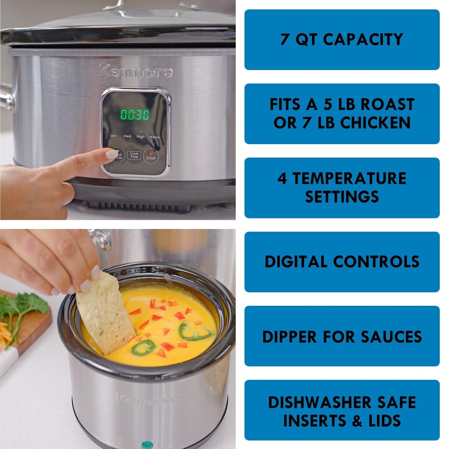 Kenmore 7 Quart Slow Cooker Programmable Kitchen Appliance Dipper Sauce (7 Qt Slow Cooker)