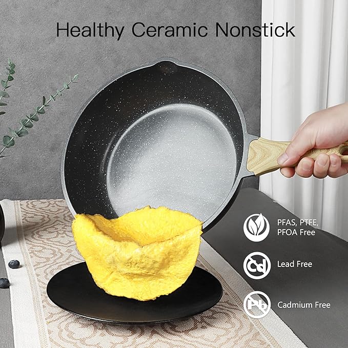GiPP Ceramic Pots and Pans Set Non Stick - 18 Pcs Nonstick Cookware Set, Non-toxic Healthy Kitchen Cooking Set w/Frying Pans Set, Dishwasher Safe, PFAS PTFE PFOA PFOS Free, Dark Gray