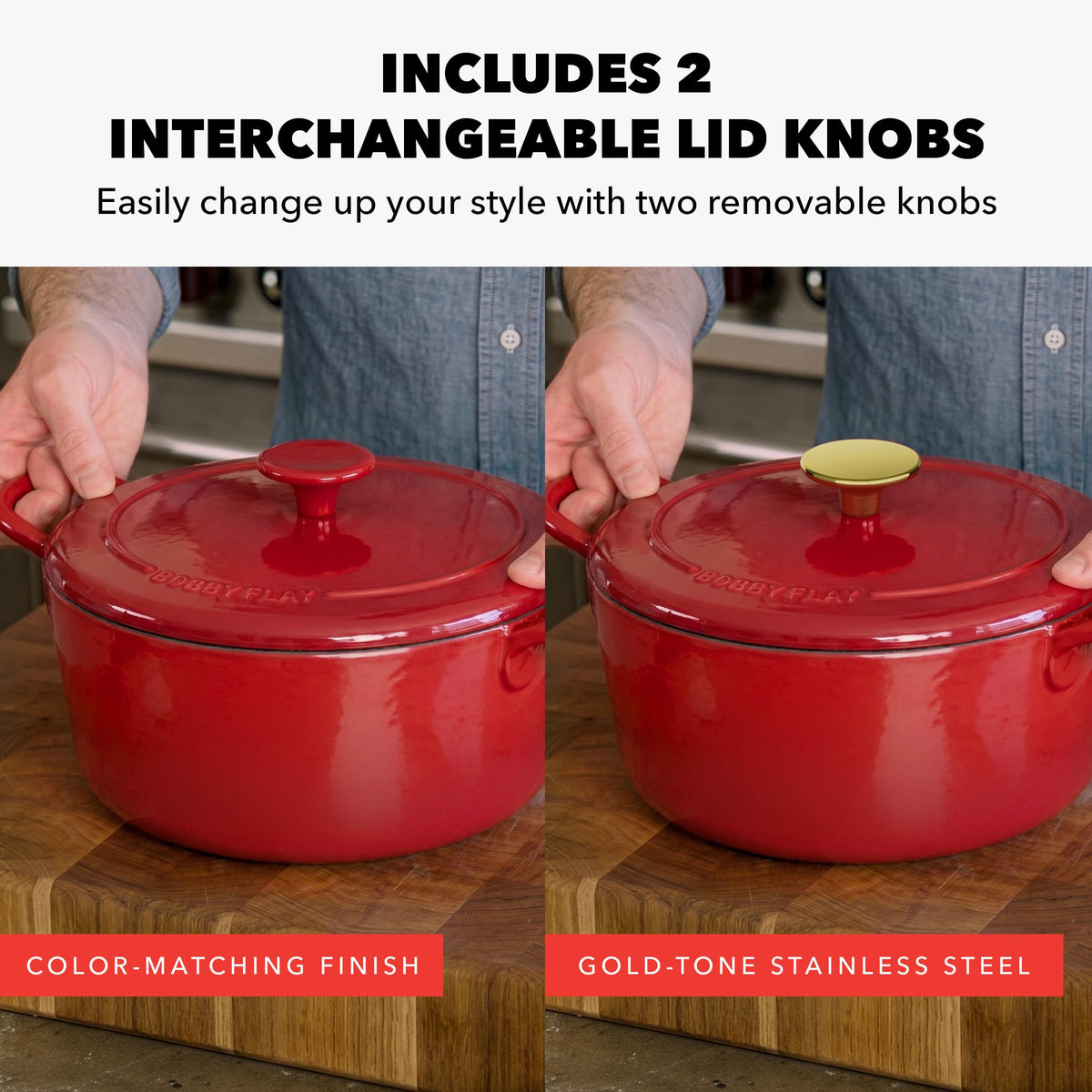 x Bobby Flay 5.5QT Enameled Cast Iron Dutch Oven With Lid (5.5QT Dutch Oven / Red)