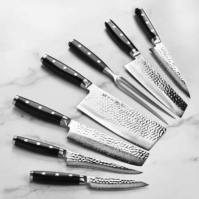 Enso Knife Set - Made in Japan - HD Series - VG10 Hammered Damascus Japanese Stainless Steel with Dark Ash Knife Block - 25 Piece