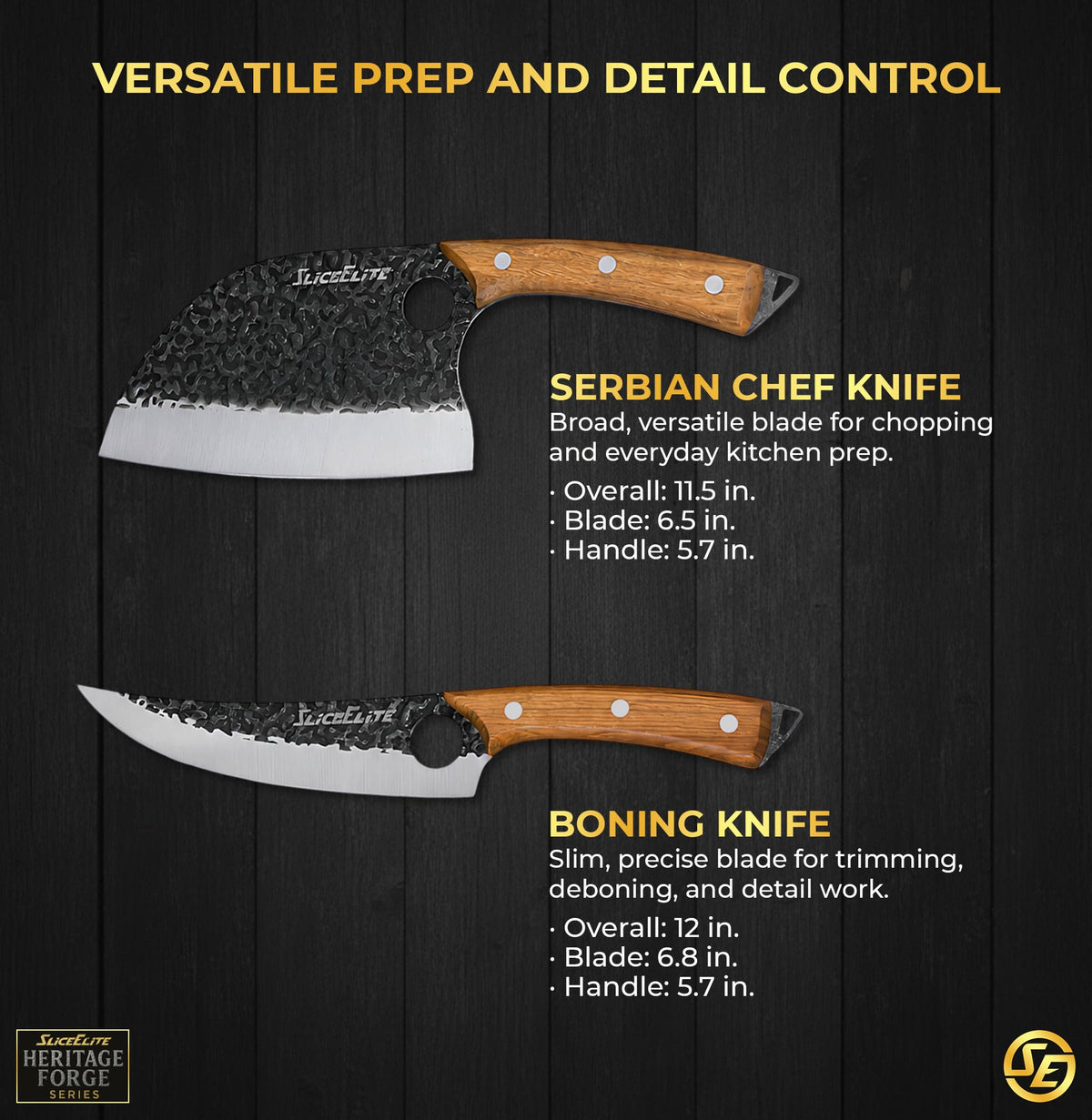 6PC Knife Set Leather Roll Cleaver Serbian Viking Boning Scimitar Kiritsuke
