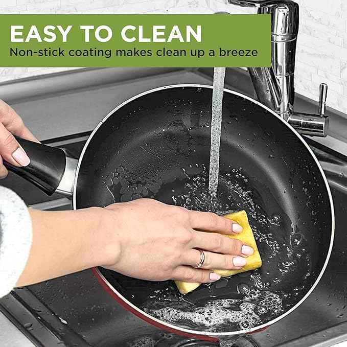 Ecolution Easy Clean Nonstick Cookware Set, Dishwasher Safe Kitchen Pots and Pans Set, Comfort Grip Handle, Even Heating, Ultimate Food Release, 12-Piece, Red