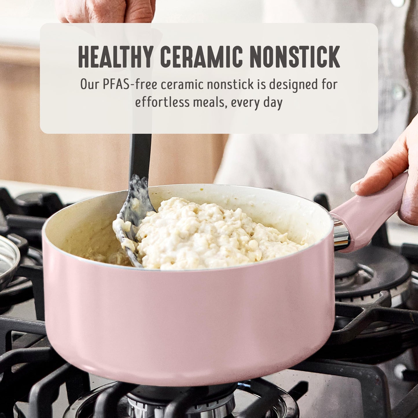 2QT Ceramic Nonstick Saucepan with Lid (2 Quarts / Blush Pink)