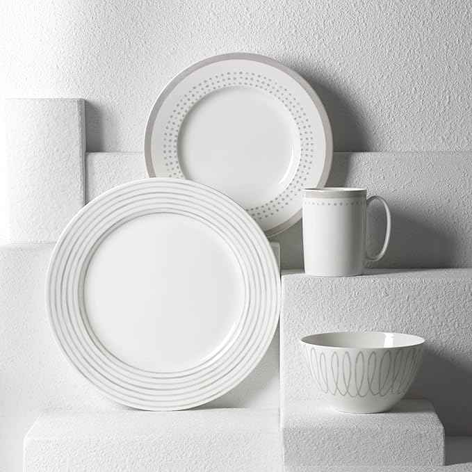 Kate Spade New York Charlotte Street West 16-Piece Dinnerware Set, 15.75 LB, Taupe/Grey