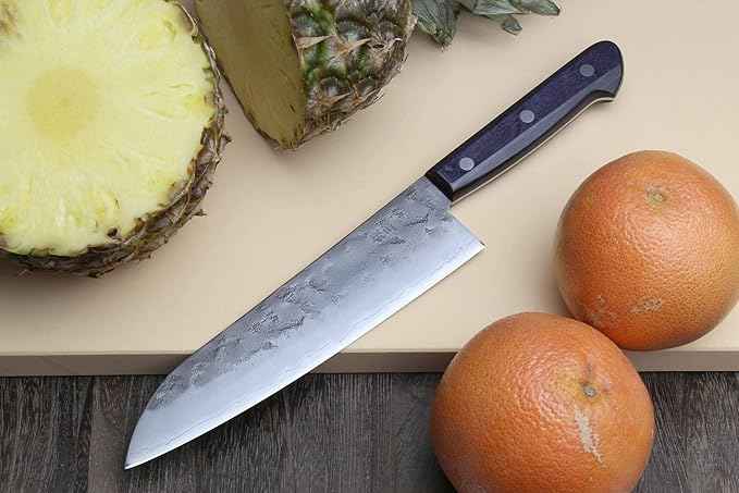 Yoshihiro Stainless Clad Nashiji Ginsan High Carbon Stain Resistant Steel Santoku Multipurpose Knife (7'' (180mm) & No Saya)