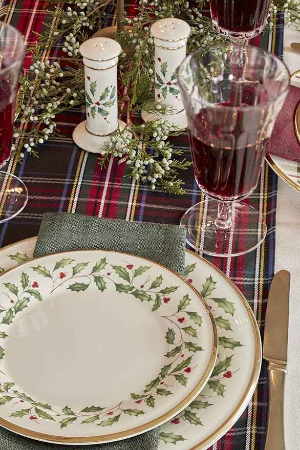 Lenox 894963 Holiday Plaid 12-Piece Dinnerware Set, Red & Green, Christmas, Hosting