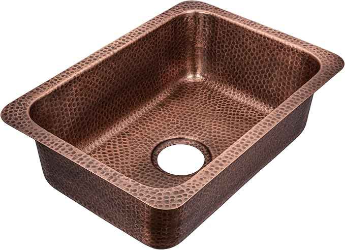 Monarch Abode Kitchen & Bar Sink – 21-inch Milan Dual Mount Drop in Kitchen Sink, Hand Hammered Pure Copper Sinks, Drop in Bar Sinks or Undermount, Deep Single Rectangular Bowl
