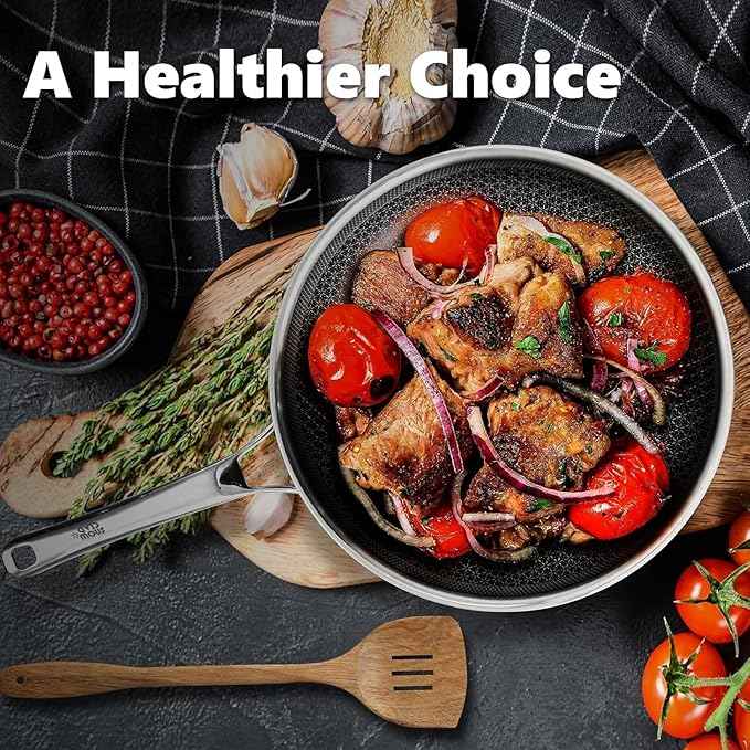 Non Stick Frying Pans Set, Hybrid Skillet Set Nonstick (8+10+12inch), Pans for cooking, PFOA Free Stainless Steel Kitchen set, Dishwasher and Oven-Safe Cookware Sets