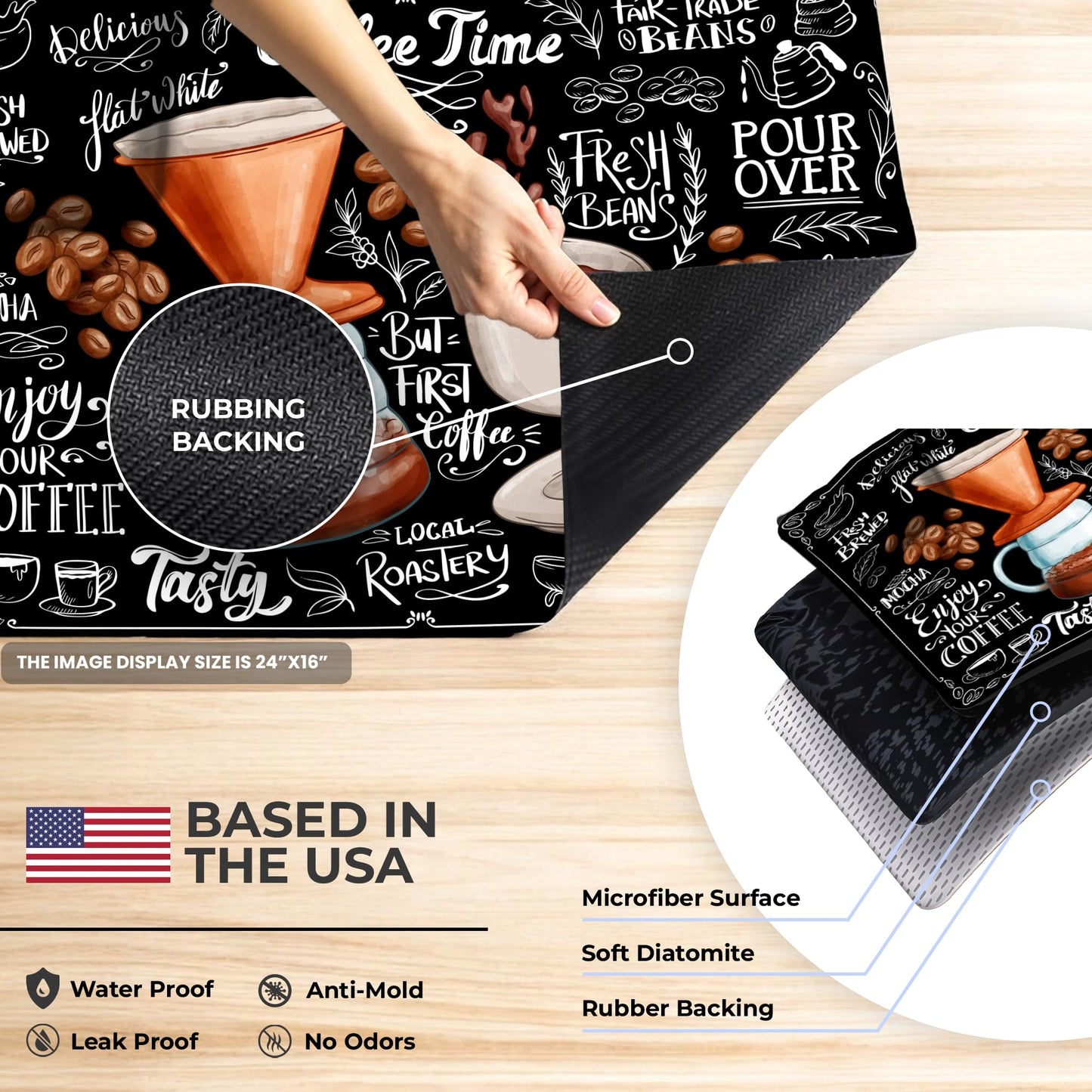 Dish Drying Mat Super Absorbent (24" x 16" / Mocha)