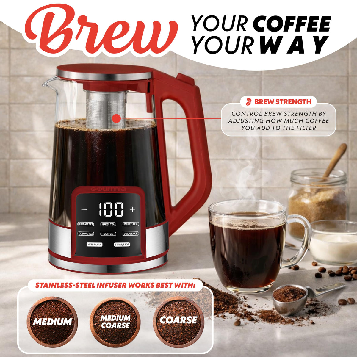 Electric Glass Kettle (Red)