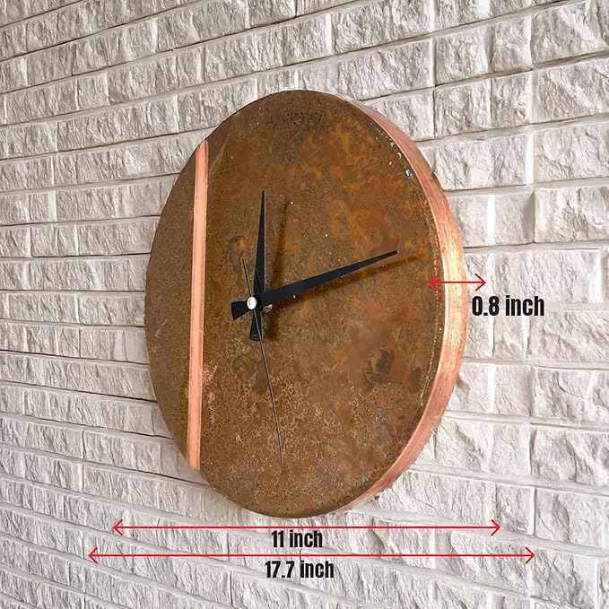 Handmade Copper Wall Clock Artisan Touch in Every Piece - Tree of Time Wall Decor Copper Clock for Living Room, Office, Kitchen & Bedroom (Rusty Line, 11)