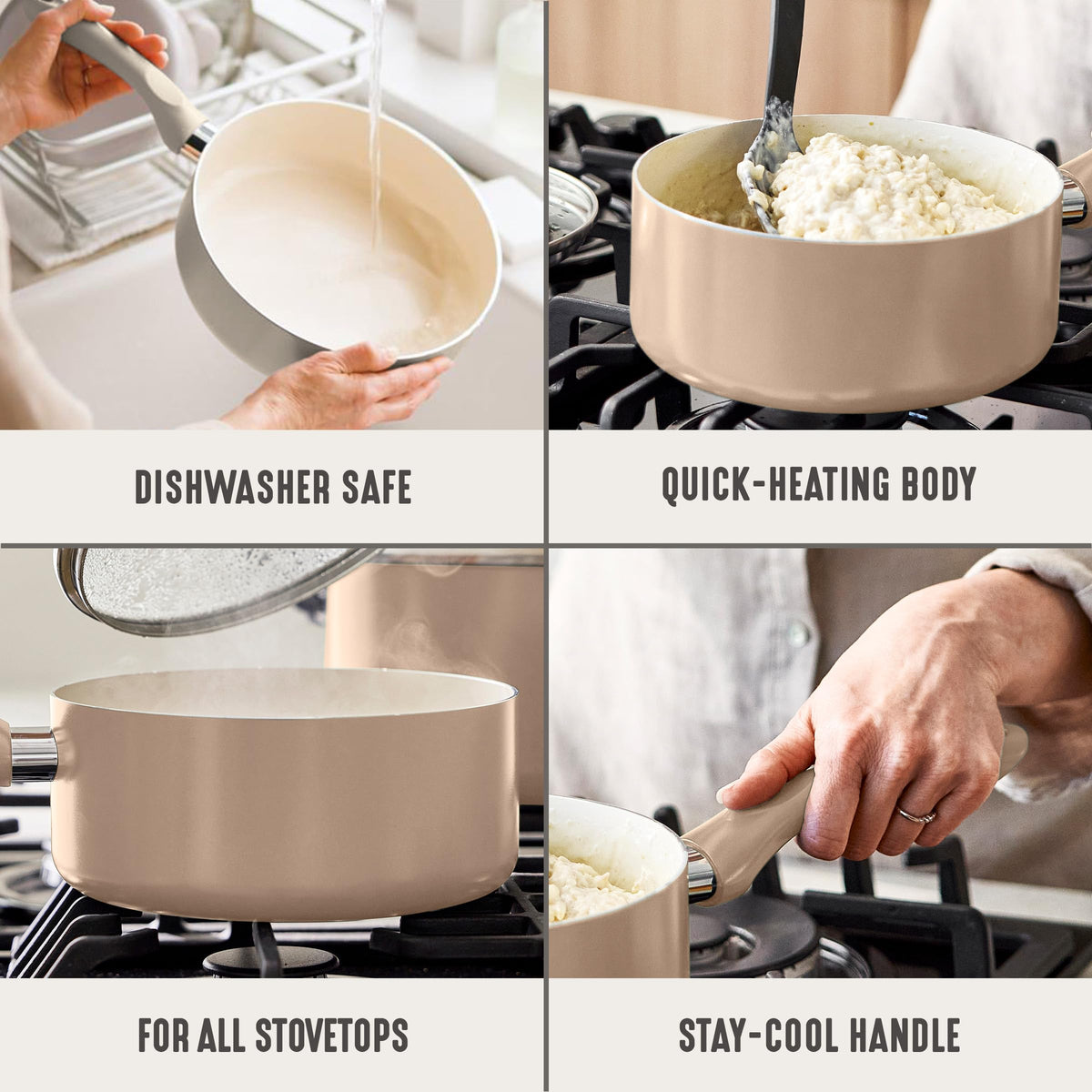 2QT Ceramic Nonstick Saucepan with Lid (2 Quarts / Beige Taupe)