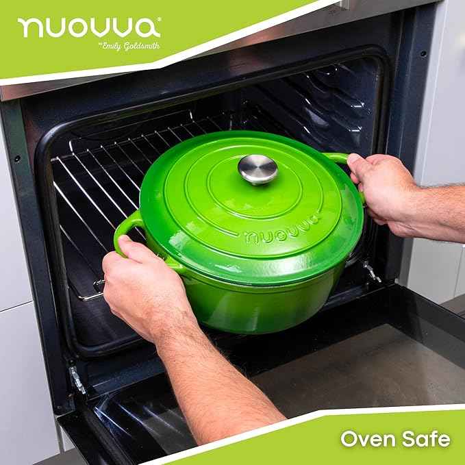 Cast Iron Dutch Oven with Lid – Non-Stick Ovenproof Enamelled Casserole Pot – Sturdy Dutch Oven Cookware – Green, 7.3-Quart, 30cm – by Nuovva