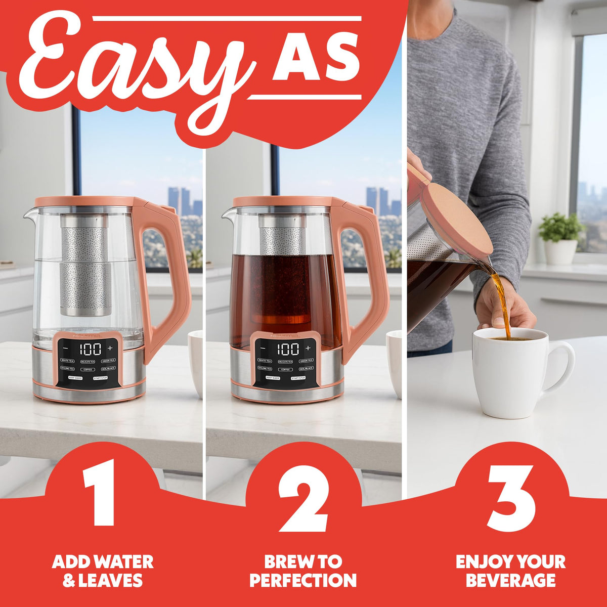 Electric Glass Kettle (Peach)