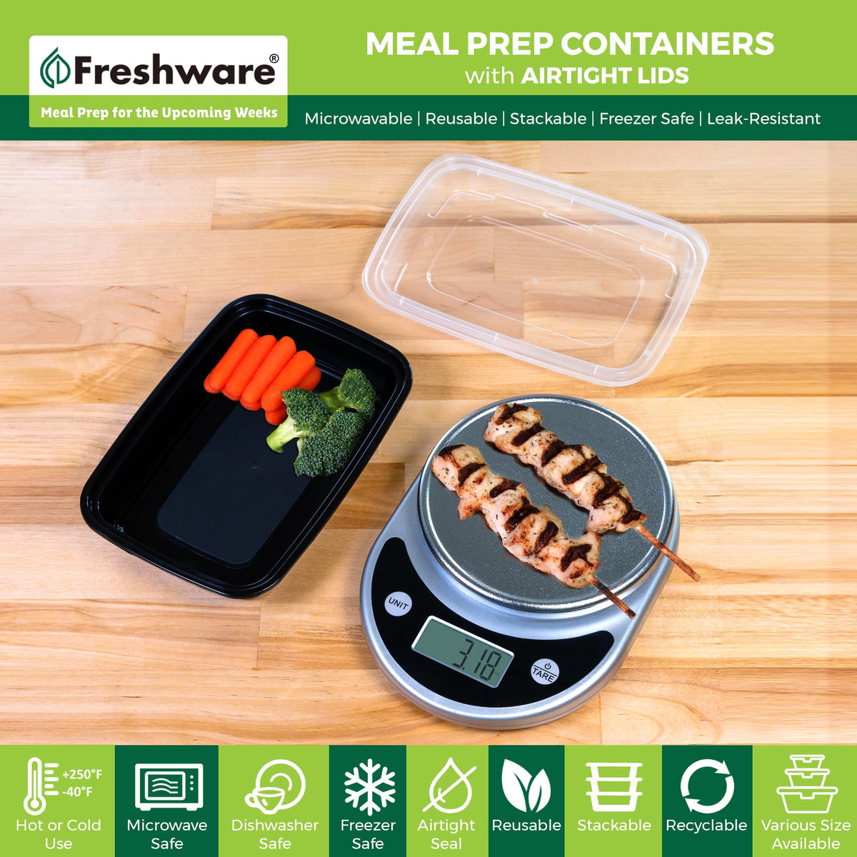 Meal Prep Containers [150 Pack] 1 Compartment with Lids (24OZ-150PK)