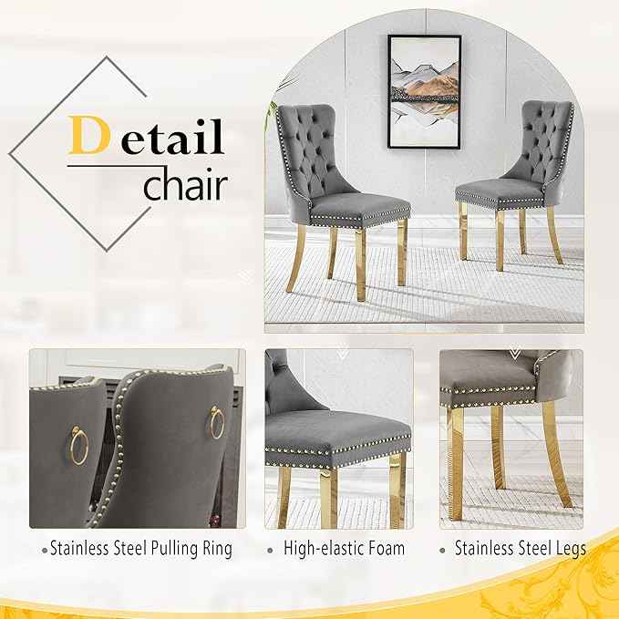 7 Piece Luxury Dining Room Set, Modern Dining Table and Upholstered Chairs Set, Marble Kitchen Table Set for 6, Big Kitchen Dinner Tables Kit with Silver Base
