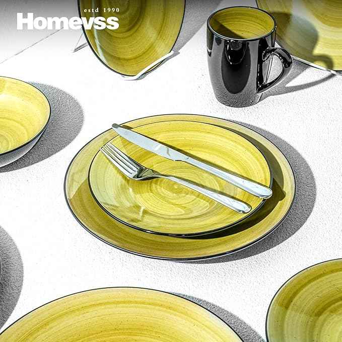 Stoneware Sonoma 16pc Dinnerware Set, Black + Speckled Spin Wash Green