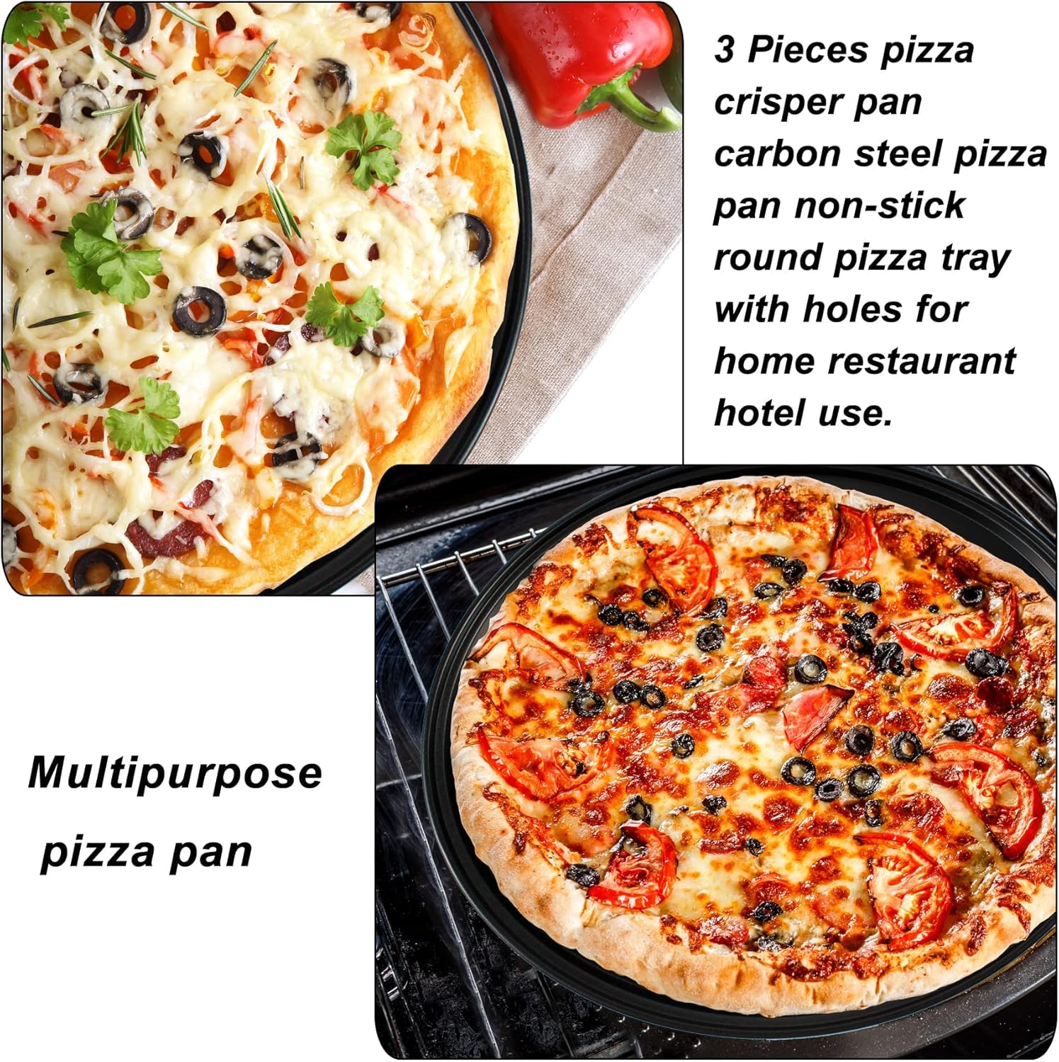 Baking Steel Pizza Pan with Holes, Round Pizza Pan for Oven, 9 Inch, 11 Inch, 12 Inch Bakeware Pizza Tray, Nonstick Baking Supplies Home Kitchen Steel Crisper Pizza Pan Set (3 Pcs) - HomeSpice