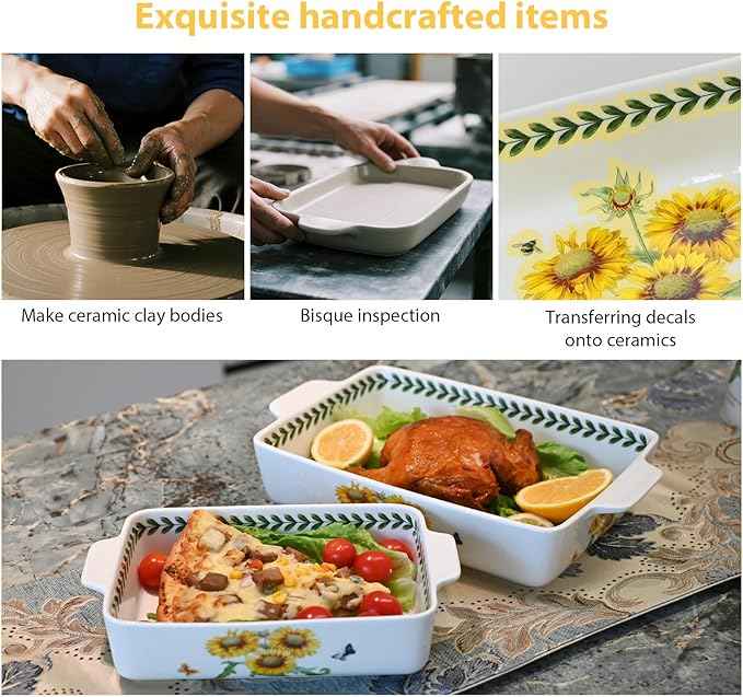 ACMLIFE Ceramic Casserole Dish Set, Ceramic Baking Dish for Oven, Casserole Dish Bakeware Set, Casserole Dishes for Oven, Lasagna Pan, Large Baking Dishes with Handles, Microwave, Dishwasher Safe, Gift Packaging Floral 2 Pcs Set(13"x8"+10.3"x6.3") (Sun...