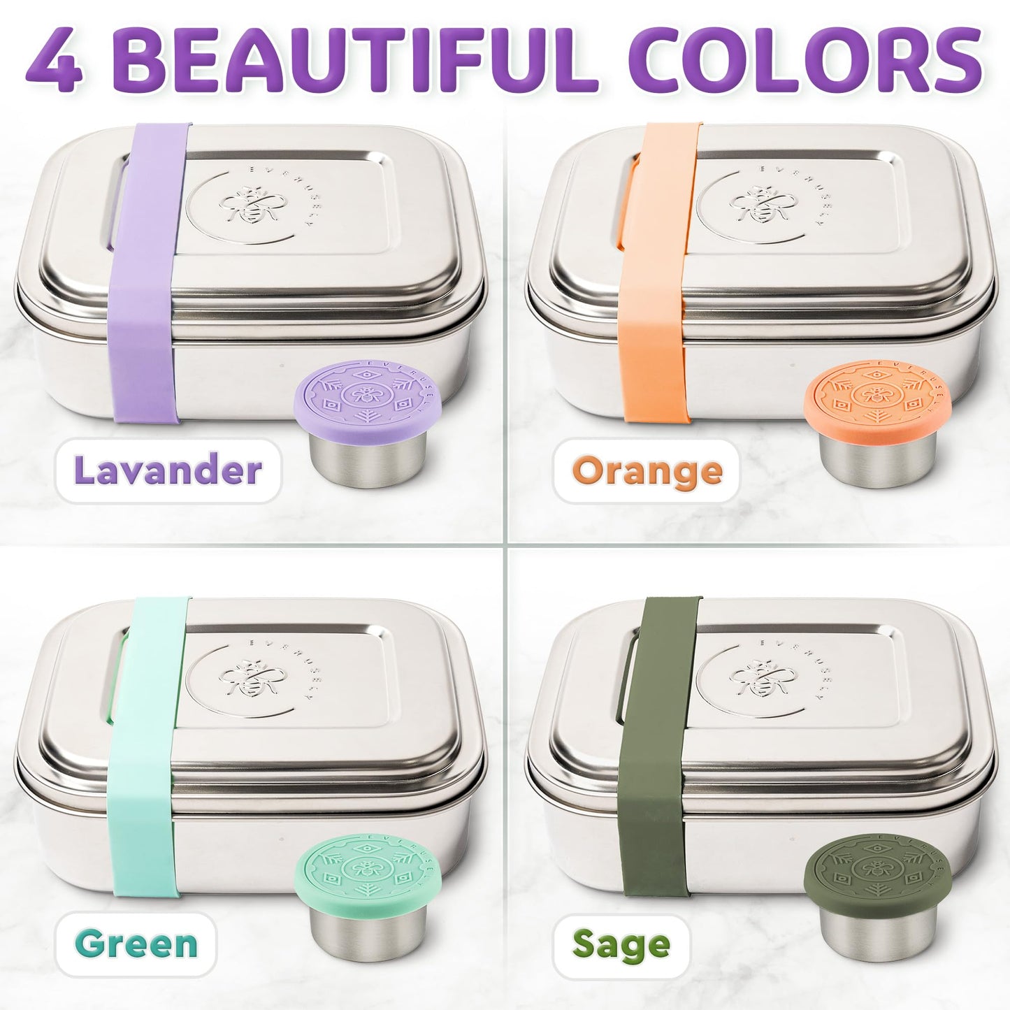 Stainless Steel Bento Box + Condiment Container (Lavender / 47oz / 1400ml)