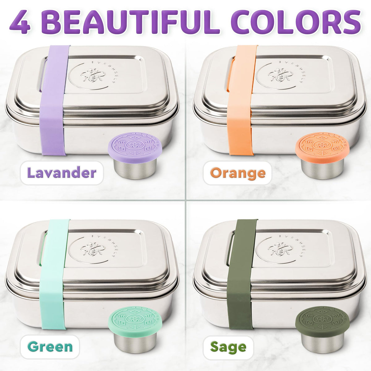 Stainless Steel Bento Box + Condiment Container (Lavender / 27oz / 800ml)