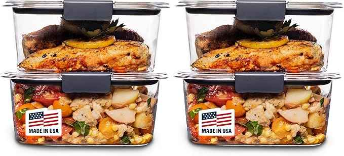 Rubbermaid Brilliance BPA-Free Food Storage Containers, Medium Deep, 4.7 Cup, Airtight & Leak-Proof, Microwave & Dishwasher Safe, 4 Count (Pack of 2)
