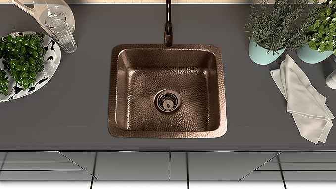 Monarch Abode Kitchen & Bar Sink – 17-inch Highball Dual Mount Drop in Kitchen Sink, Hand Hammered Pure Copper Sinks, Drop in Bar Sinks or Undermount, Deep Single Rectangular Bowl