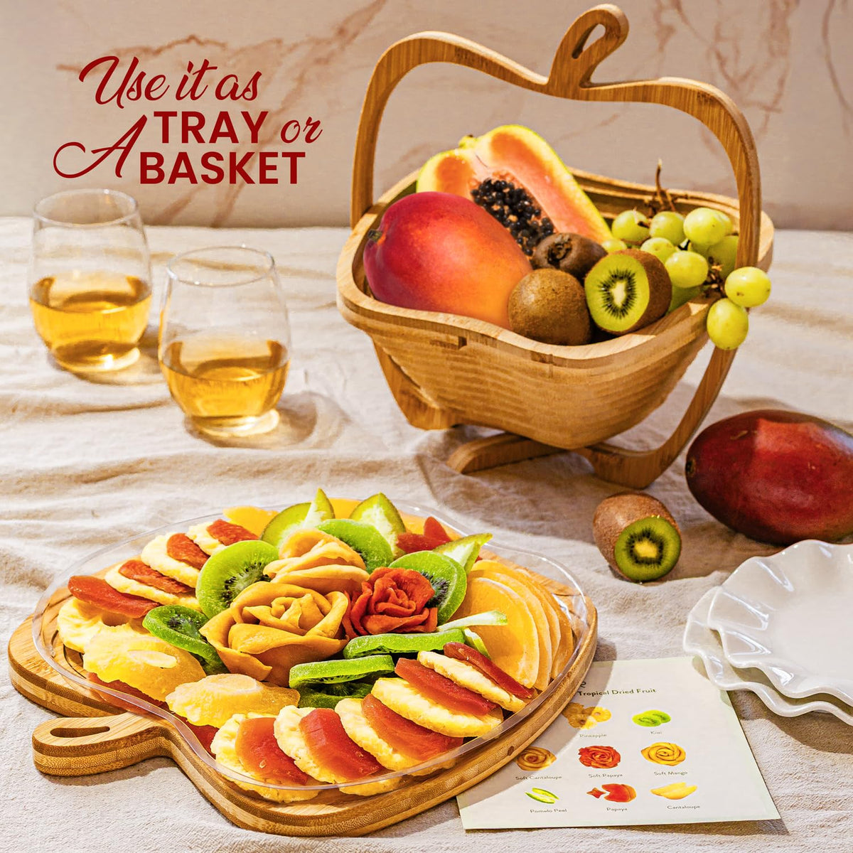 Dried Fruit Gift Basket with Wooden Tray (Exotic)